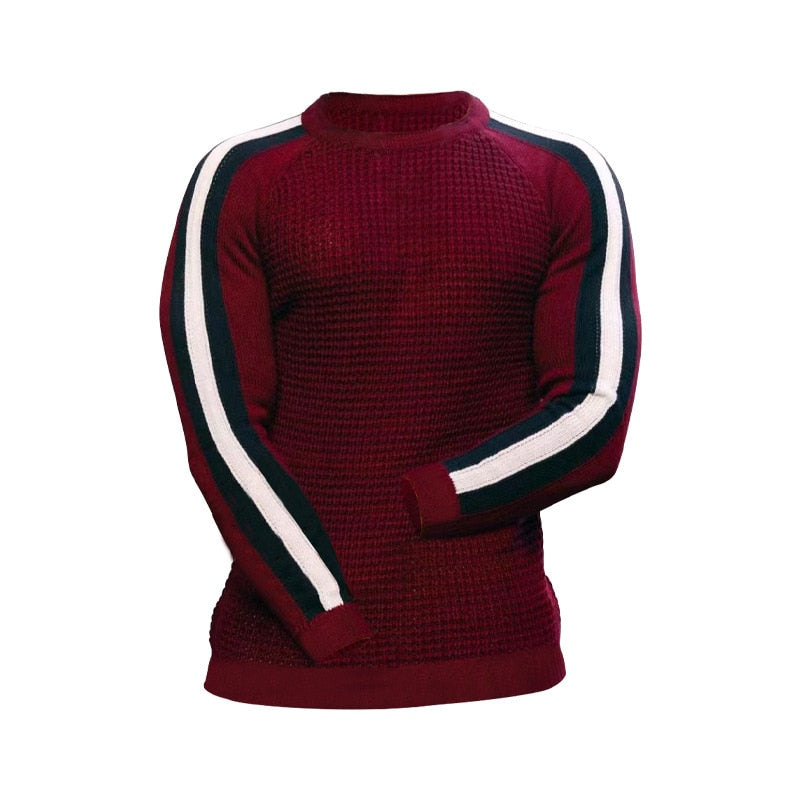 Men's Autumn And Winter Long Sleeved Round Neck Sweater Contrasting