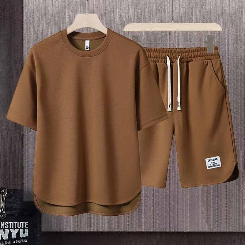 Men's Korean Fashion Two Piece Set Summer Short Sleeved T shirt And