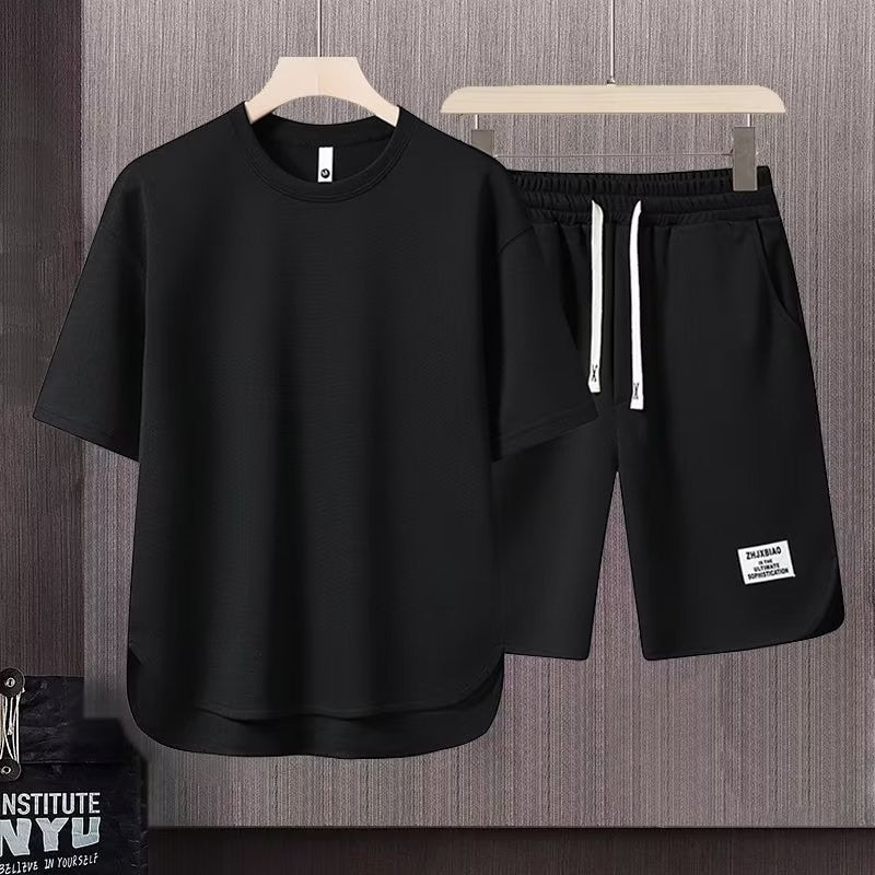 Men's Korean Fashion Two Piece Set Summer Short Sleeved T shirt And