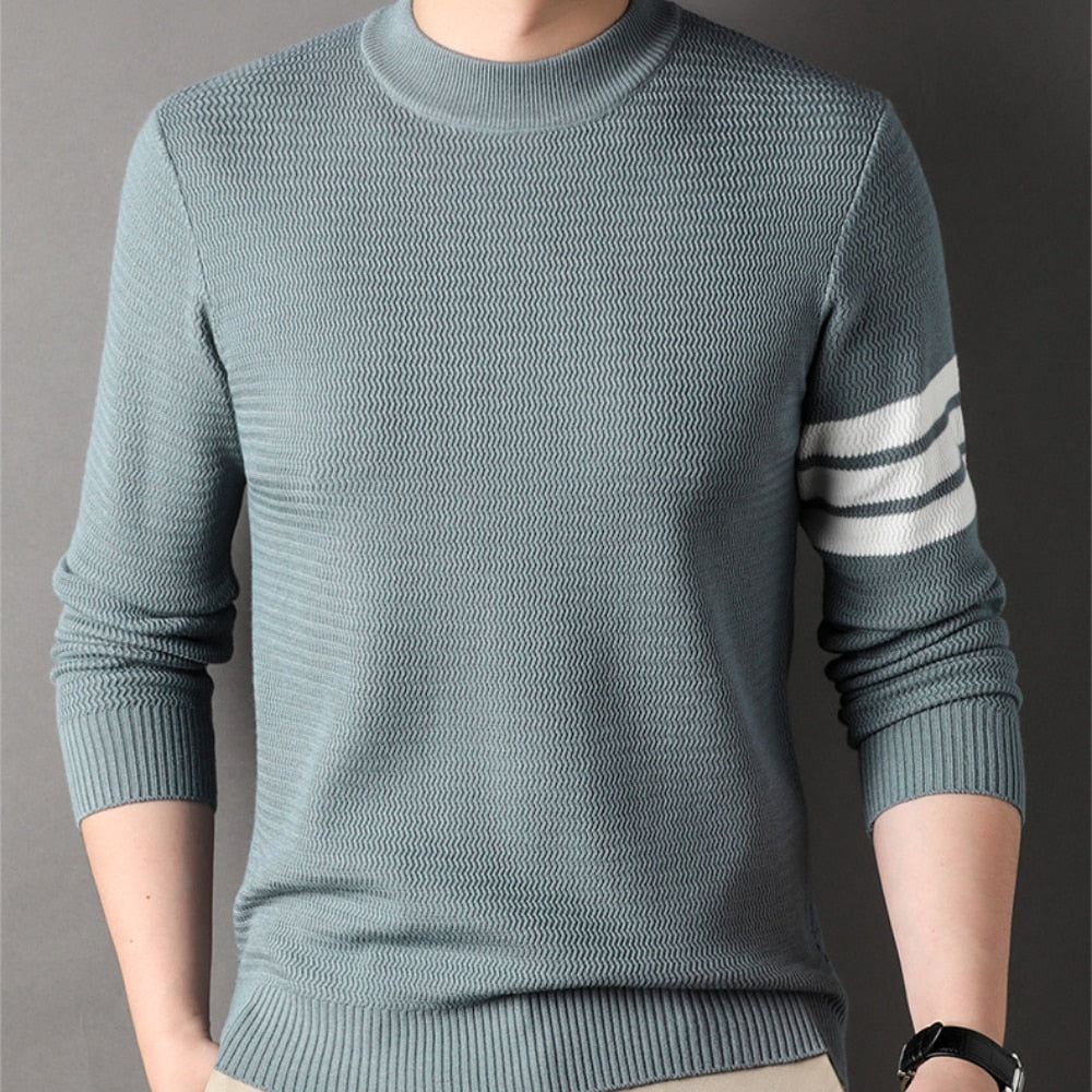 Men's Pullover Autumn and Winter New Round Neck Wave Stripe Knitted