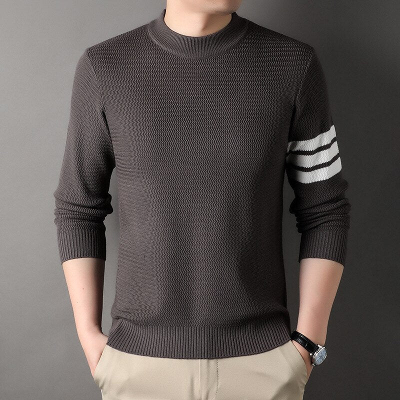 Men's Pullover Autumn and Winter New Round Neck Wave Stripe Knitted