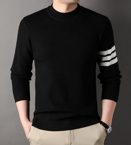 Men's Pullover Autumn and Winter New Round Neck Wave Stripe Knitted