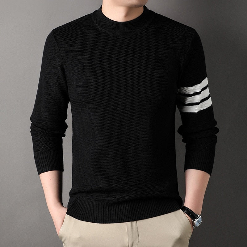 Men's Pullover Autumn and Winter New Round Neck Wave Stripe Knitted