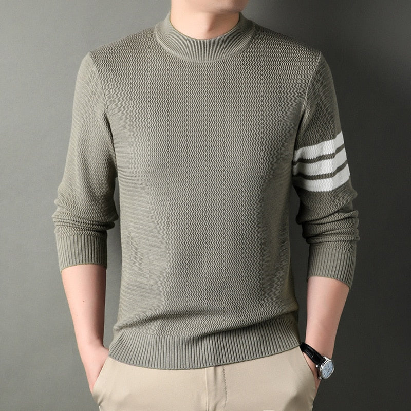 Men's Pullover Autumn and Winter New Round Neck Wave Stripe Knitted