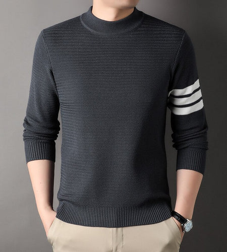 Men's Pullover Autumn and Winter New Round Neck Wave Stripe Knitted