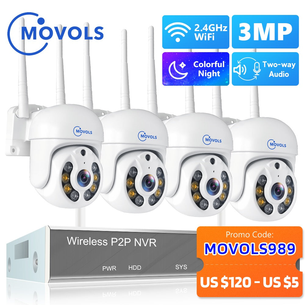 Movols H.265 3MP HD Wireless CCTV System Two Way Audio Waterproof PTZ