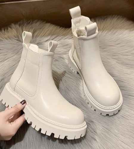 Beige Chunky Chelsea Boots Womens | Brown Ankle Boots Women Chunky -