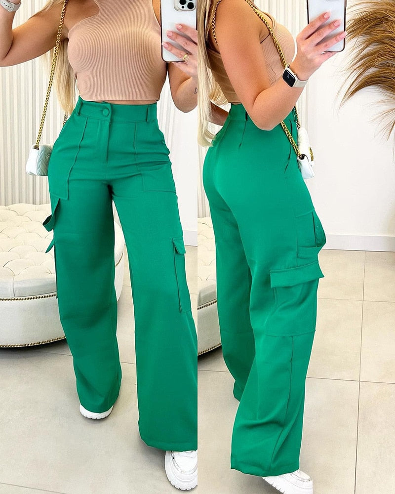 New Cargo Pants Female High Waist Wide Leg Pants Trousers Women