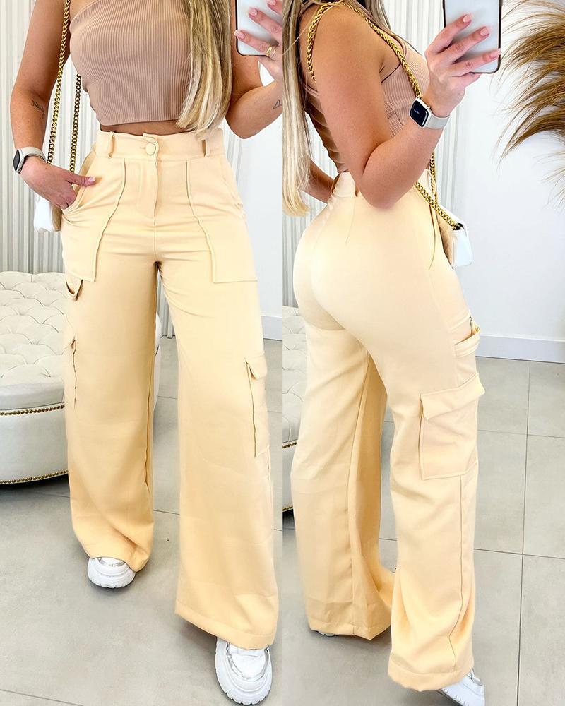 New Cargo Pants Female High Waist Wide Leg Pants Trousers Women