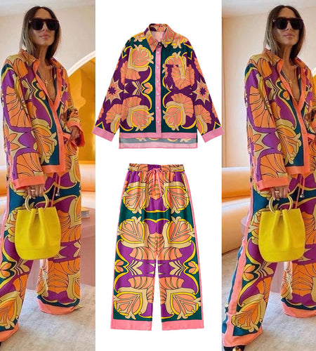 Elastic Waist Straight 2 Piece set Suit Casual Vacation Suit