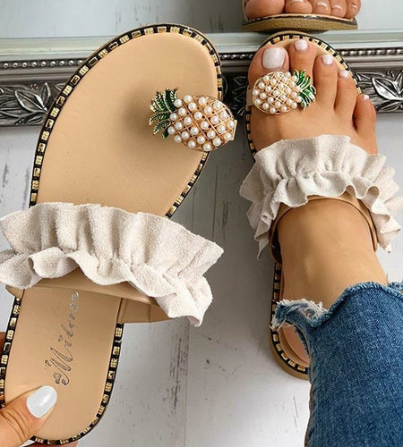 Summer Beach Pineapple Flat Slippers Outside Slides Ladies Shoes