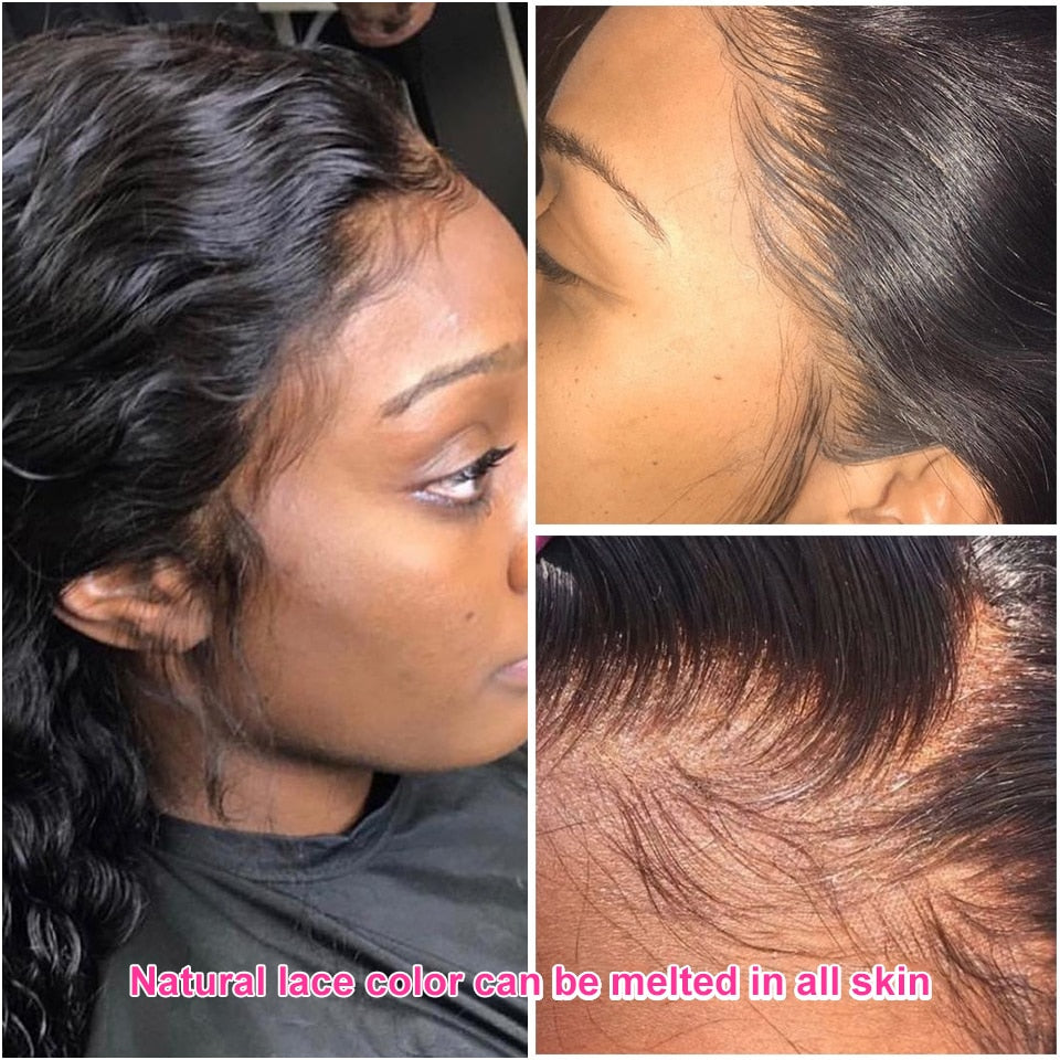 Brazilian Deep Wave Lace Front Wig Wet Wavy Frontal Human Hair Black