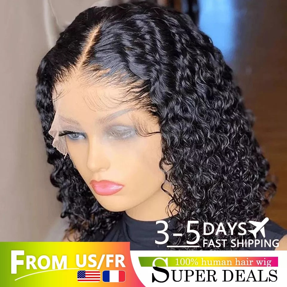 Brazilian Deep Wave Lace Front Wig Wet Wavy Frontal Human Hair Black