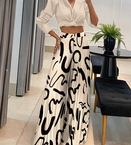 Women's Casual High-Waisted Pants and Shirt Set