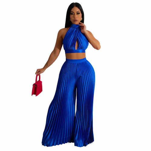 Load image into Gallery viewer, Cross-border Halter Neck Pleated Wide-Leg Pants Two-piece
