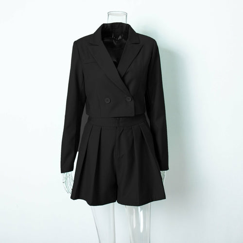 Load image into Gallery viewer, Short Blazer Sets Crop Blazer Jackets Folds Shorts Suits Sets
