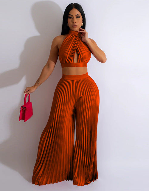 Load image into Gallery viewer, Cross-border Halter Neck Pleated Wide-Leg Pants Two-piece
