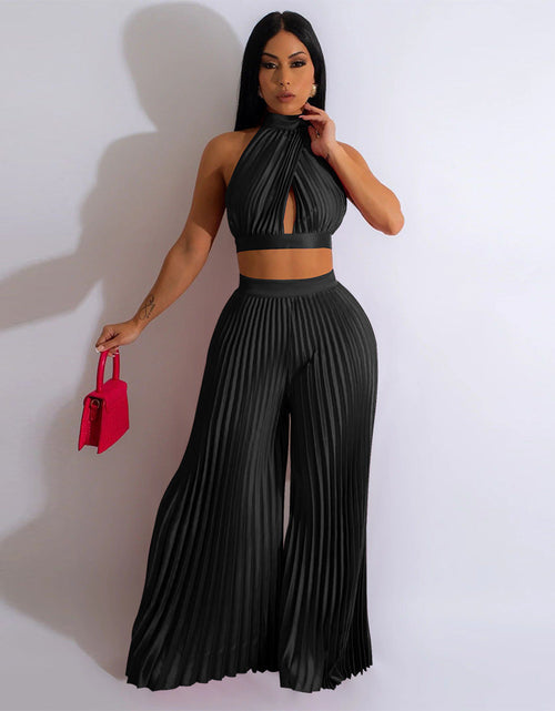 Load image into Gallery viewer, Cross-border Halter Neck Pleated Wide-Leg Pants Two-piece
