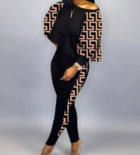 Long Sleeve Round Neck Off-Shoulder Set