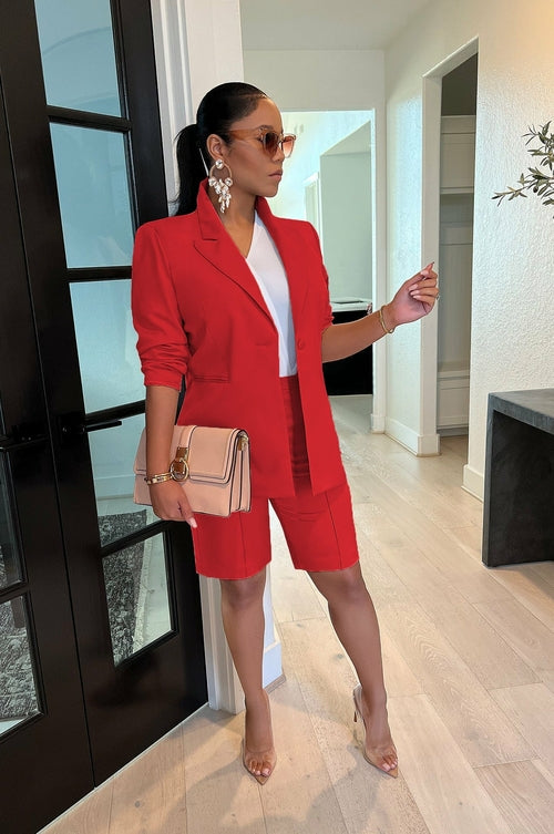 Women's Casual Suit Set with Jacket and Shorts