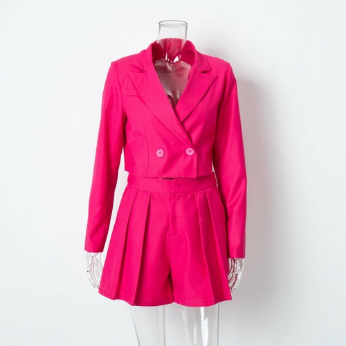 Load image into Gallery viewer, Short Blazer Sets Crop Blazer Jackets Folds Shorts Suits Sets
