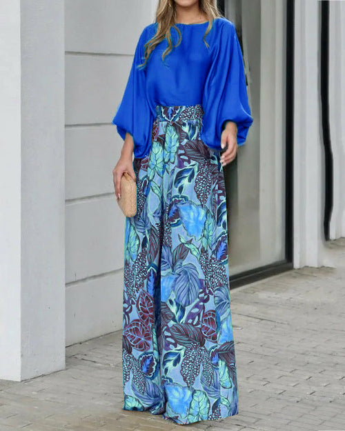 Load image into Gallery viewer, Lantern Sleeve Loose Top Wide Leg Pants Two Piece
