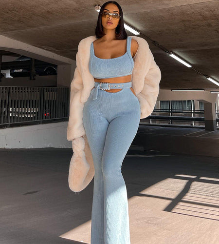 Solid Color Sleeveless Tops Flare Pants