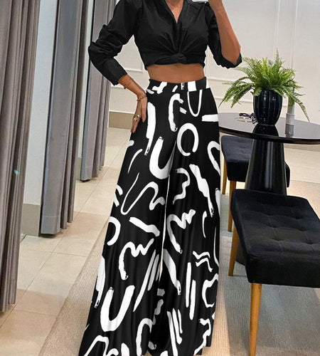 Women's Casual High-Waisted Pants and Shirt Set