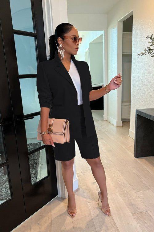 Women's Casual Suit Set with Jacket and Shorts