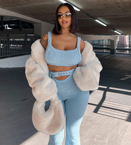 Solid Color Sleeveless Tops Flare Pants