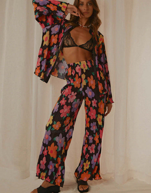 Load image into Gallery viewer, Floral Elegant Casual Long Sleeve Blouses With High Waist Pants Set
