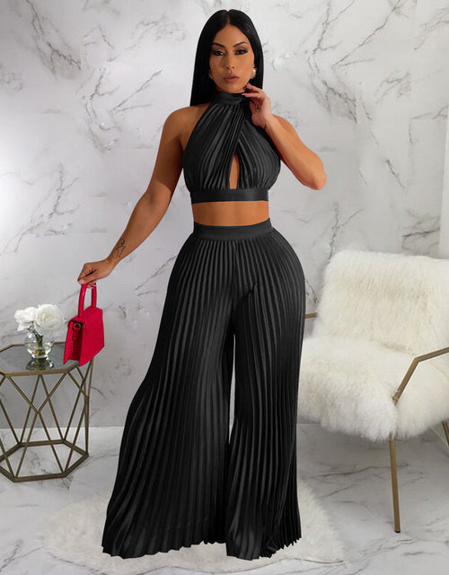 Load image into Gallery viewer, Cross-border Halter Neck Pleated Wide-Leg Pants Two-piece
