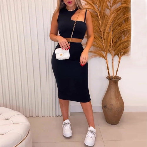 Load image into Gallery viewer, Camisole High Waist Midi Skirt Fashion Casual Set Selling points:
