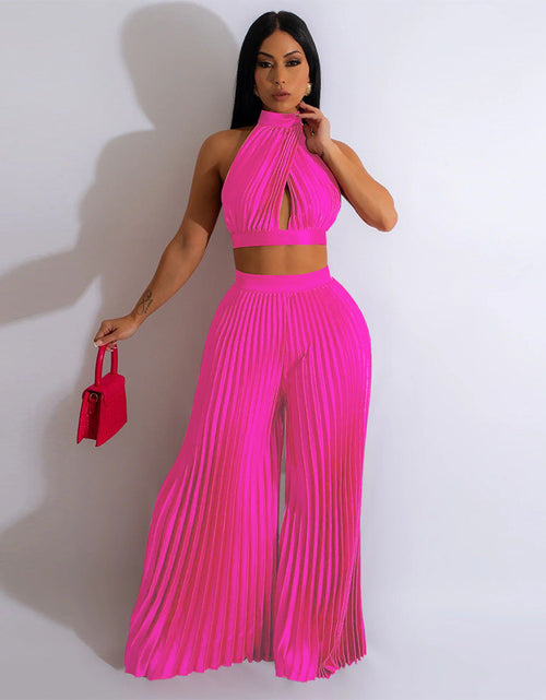 Load image into Gallery viewer, Cross-border Halter Neck Pleated Wide-Leg Pants Two-piece
