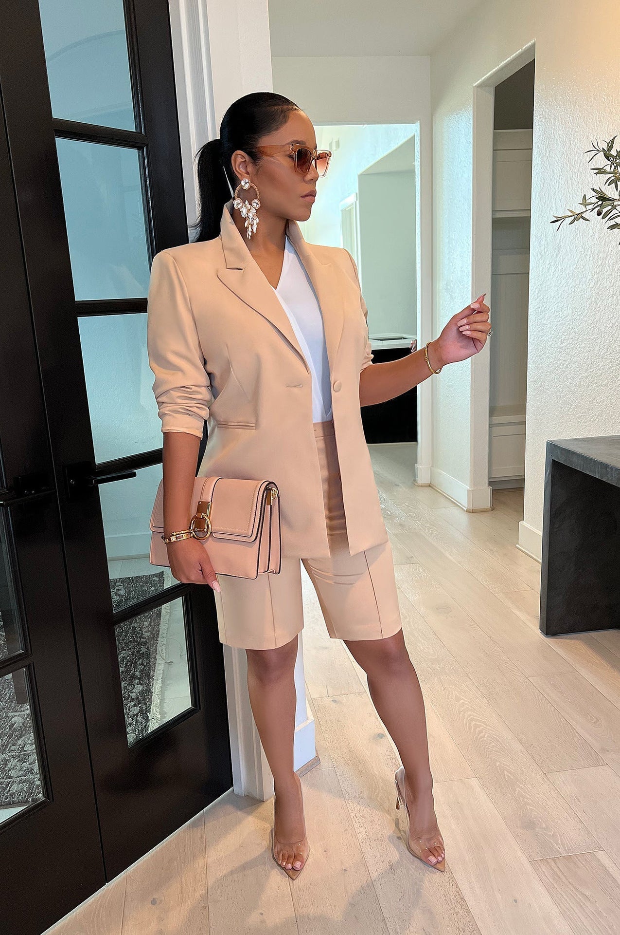 Women's Casual Suit Set with Jacket and Shorts