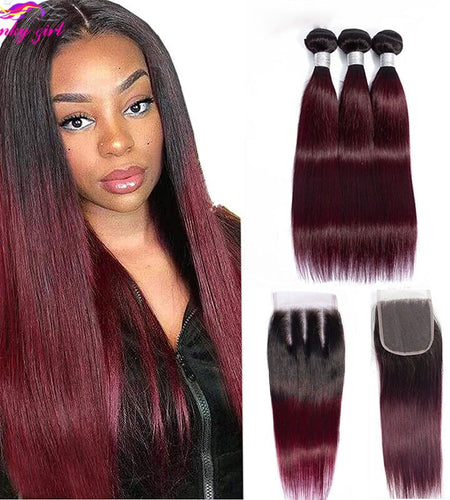 1b Orange Ombre Human Hair Bundles Closure | Remy Human Hair Bundles