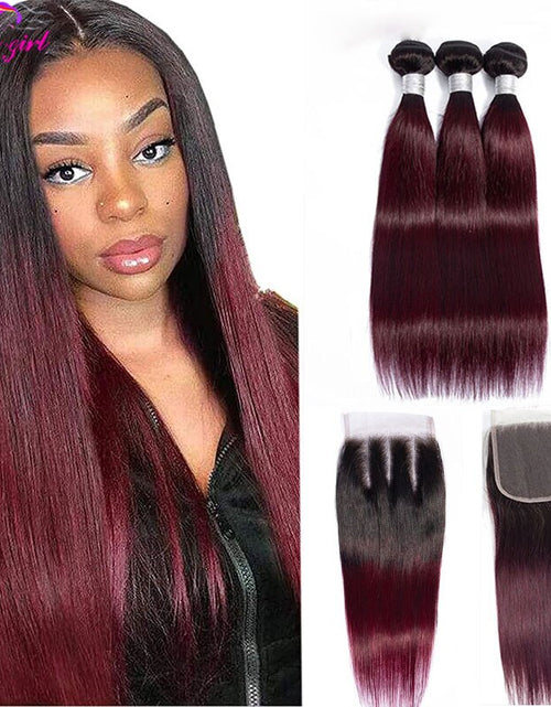 Load image into Gallery viewer, 1b Orange Ombre Human Hair Bundles Closure | Remy Human Hair Bundles
