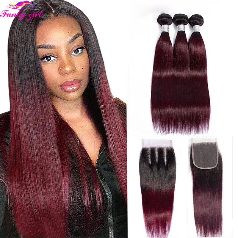 1b Orange Ombre Human Hair Bundles Closure | Remy Human Hair Bundles