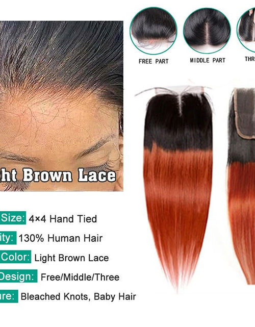 Load image into Gallery viewer, 1b Orange Ombre Human Hair Bundles Closure | Remy Human Hair Bundles
