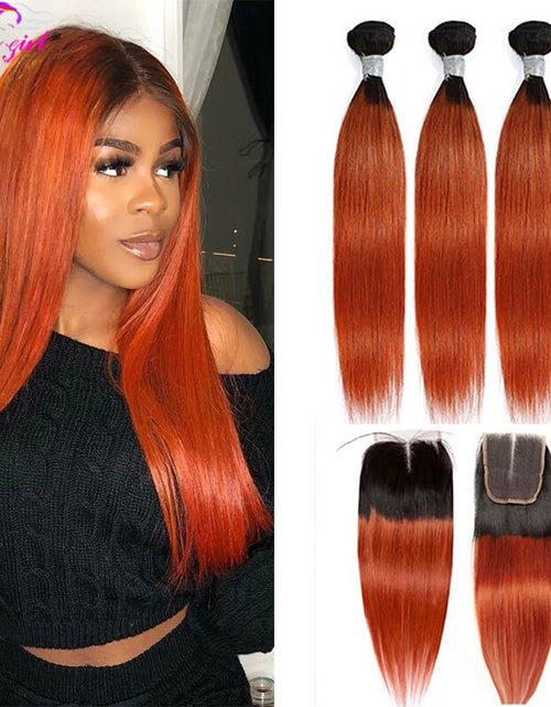 Load image into Gallery viewer, 1b Orange Ombre Human Hair Bundles Closure | Remy Human Hair Bundles
