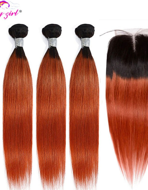 Load image into Gallery viewer, 1b Orange Ombre Human Hair Bundles Closure | Remy Human Hair Bundles
