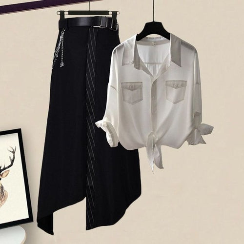 Load image into Gallery viewer, Oversized Women&#39;s Fashion Street Blast Hong Kong Style Shirt Set
