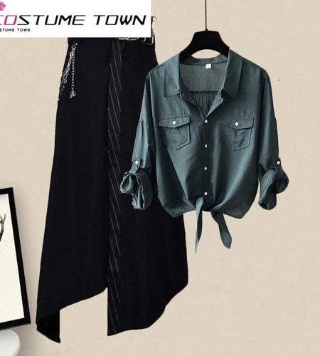 Oversized Women's Fashion Street Blast Hong Kong Style Shirt Set