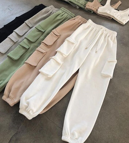 Pantalon de survêtement multi poches pour femmes, décontracté, taille