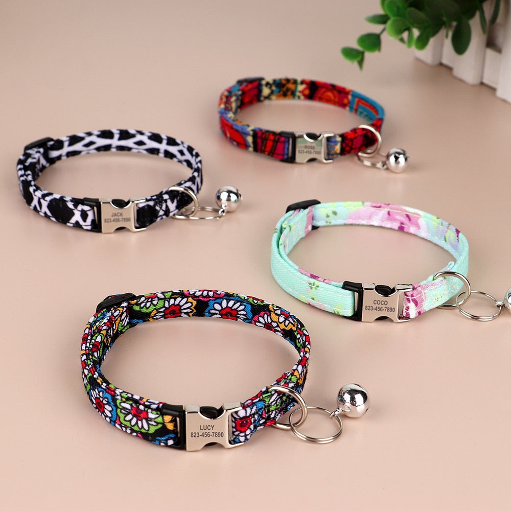 Personalized Printed Cat Collar Adjustable Kitten Puppy Collars With