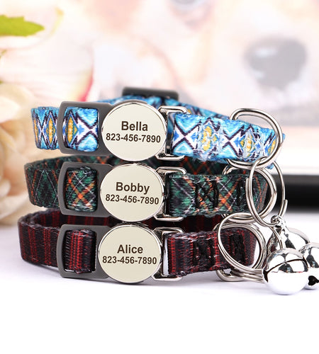 Personalized Printed Cat Collar Adjustable Kitten Puppy Collars With