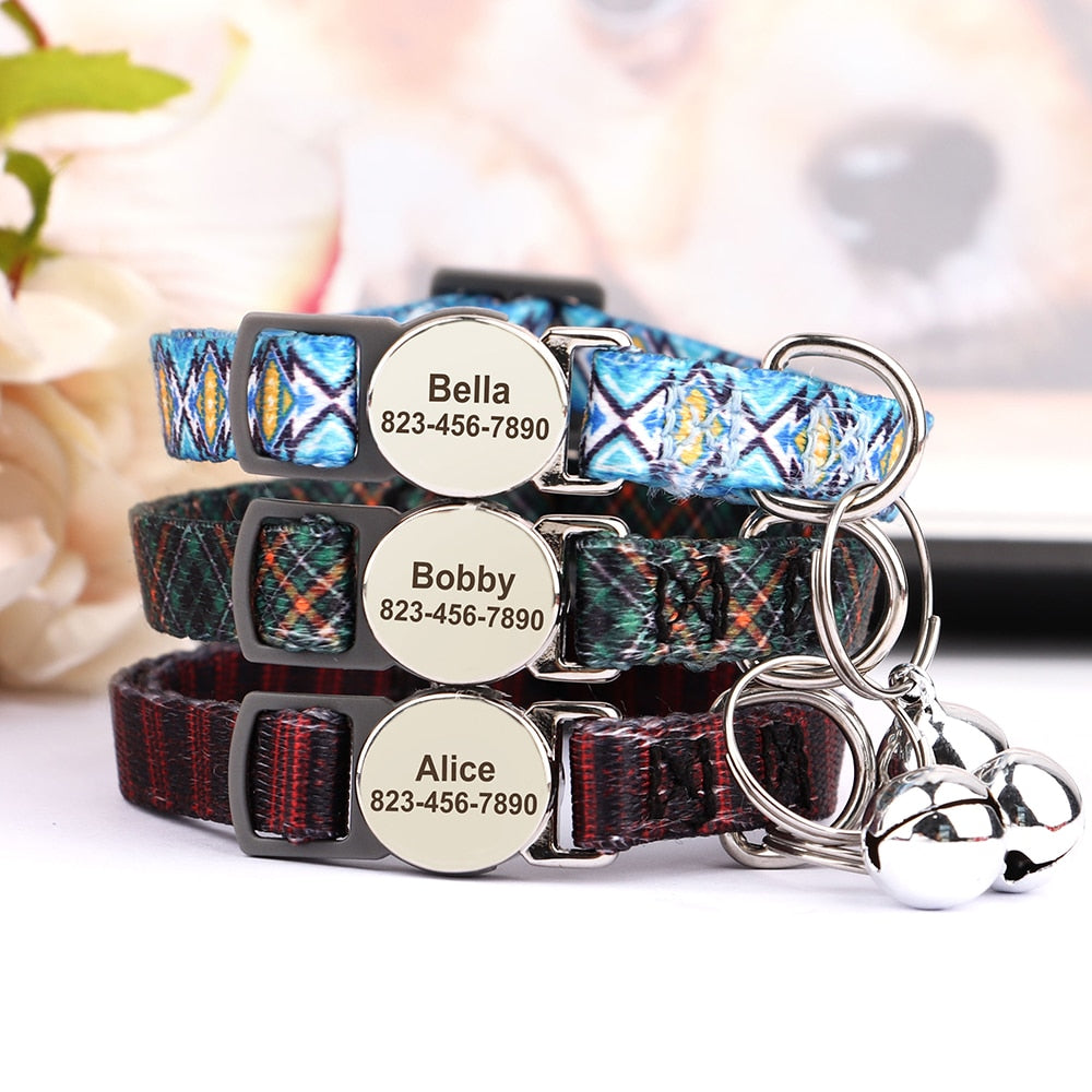 Personalized Printed Cat Collar Adjustable Kitten Puppy Collars With