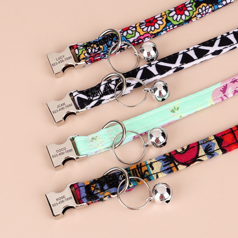 Personalized Printed Cat Collar Adjustable Kitten Puppy Collars With