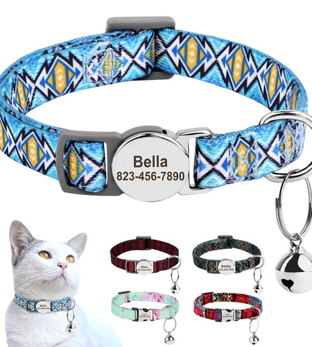 Personalized Printed Cat Collar Adjustable Kitten Puppy Collars With