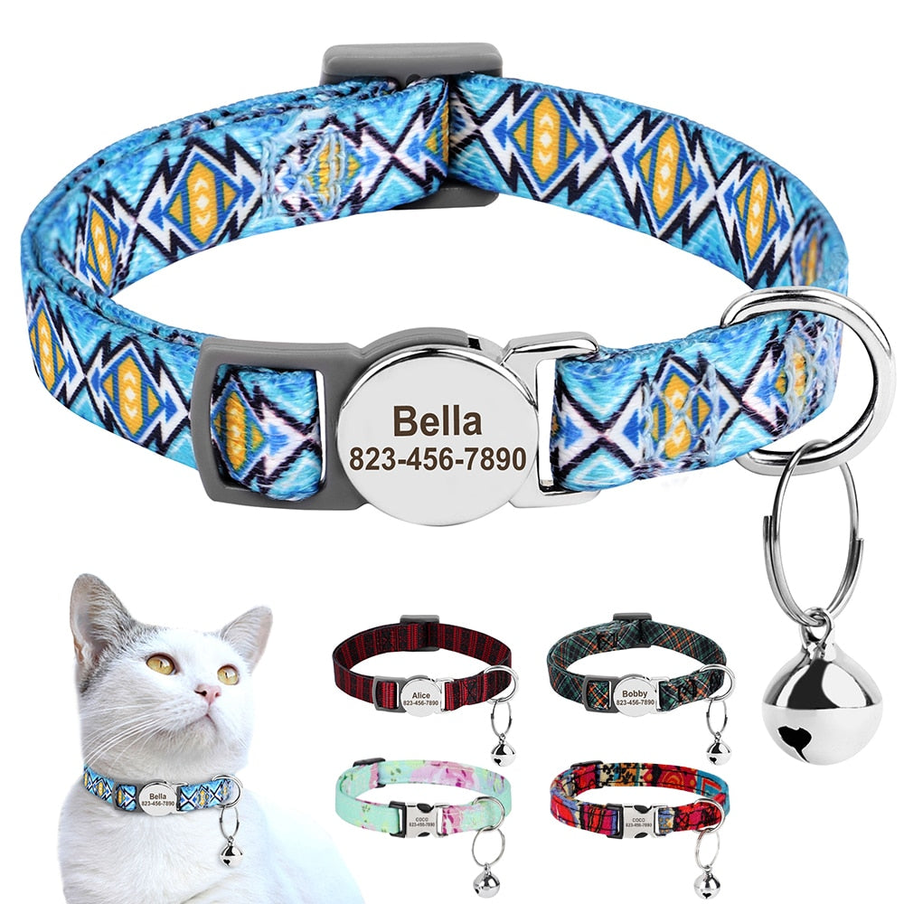 Personalized Printed Cat Collar Adjustable Kitten Puppy Collars With